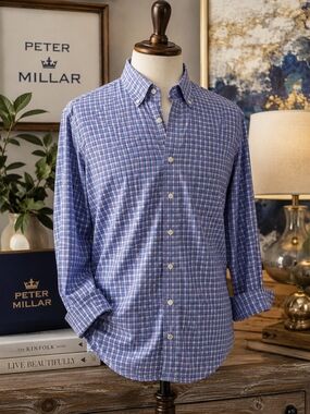 Peter Millar Blue Plaid Button-Down Shirt